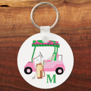 Unik charming Golf Cart med Klubbar Monogram Nyckelring