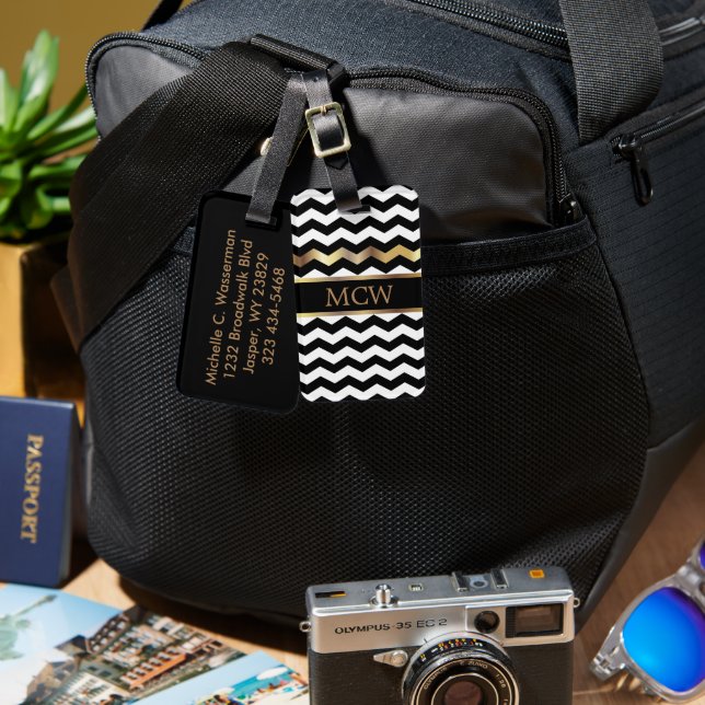 Unik Chevron Mönster | Monogram Bagagebricka (Fram & Baksida)