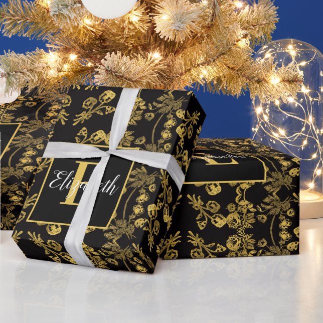 Unik chic Black Guld Flower vintage mönster Presentpapper (Helgdagar)
