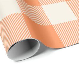 Unik & Chic Ljusorange & Krämbuffel Plaid Presentpapper