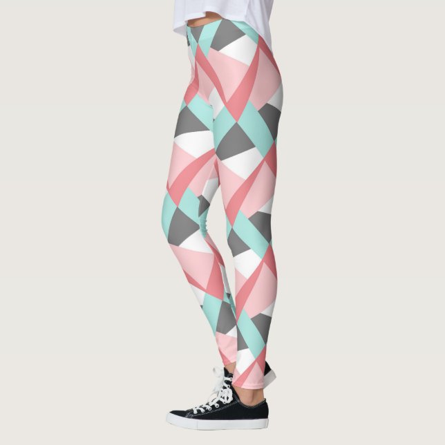Unik  Coral Rosa Mint Grönt Art Mönster Leggings (Vänster)