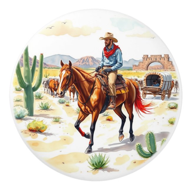 Unik Cowboy Art Ceramic Knob Knopp (Framsidan)