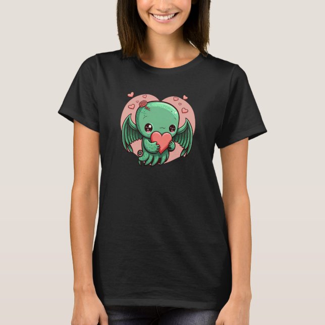 Unik Cute Cthulhu Valentines day 2 T Shirt (Framsida)