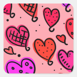 Unik Cute Heart Mönster Fyrkantigt Klistermärke