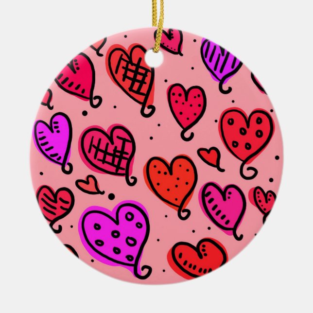 Unik Cute Heart Mönster Julgransprydnad Keramik (Framsidan)