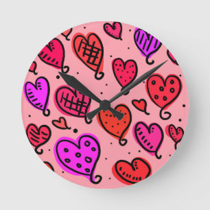 Unik Cute Heart Mönster Rund Klocka
