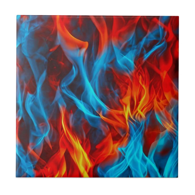 unik cyan blue röd flamma vinkara mönster art kakelplatta (Framsidan)