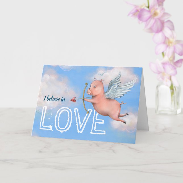 Unik dag för flygande Gris-cupid-Kärlek Alla hjärt Kort (Orkide)