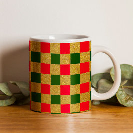 Unik dekoration för vintage red & grönt Checkerboa Kaffemugg