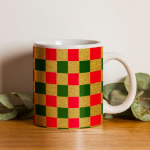 Unik dekoration för vintage red & grönt Checkerboa Kaffemugg