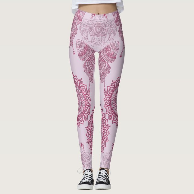 Unik design-fjärilar Mandala Zen l Yoga rosa Leggings (Framsida)