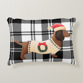 Unik design, söt rolig hund tartan plaid Julafton Prydnadskudde