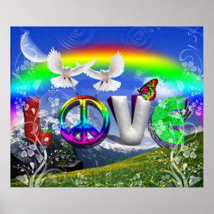 Unik Designad Surreal Peace and Kärlek Art Poster