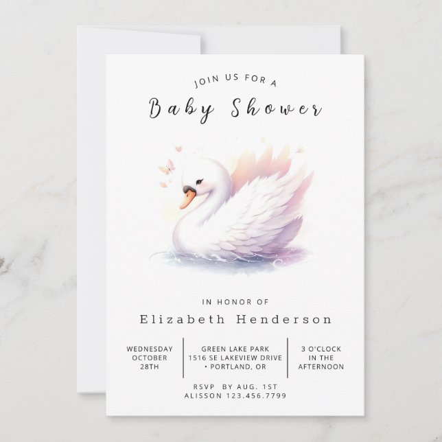Unik Digital Svan Baby Shower Inbjudningar (Framsida)