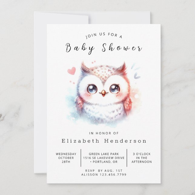 Unik Digital Uggla Baby Shower Inbjudningar (Framsida)