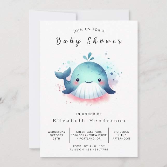 Unik digital Whale Baby Shower Inbjudningar (Framsida)