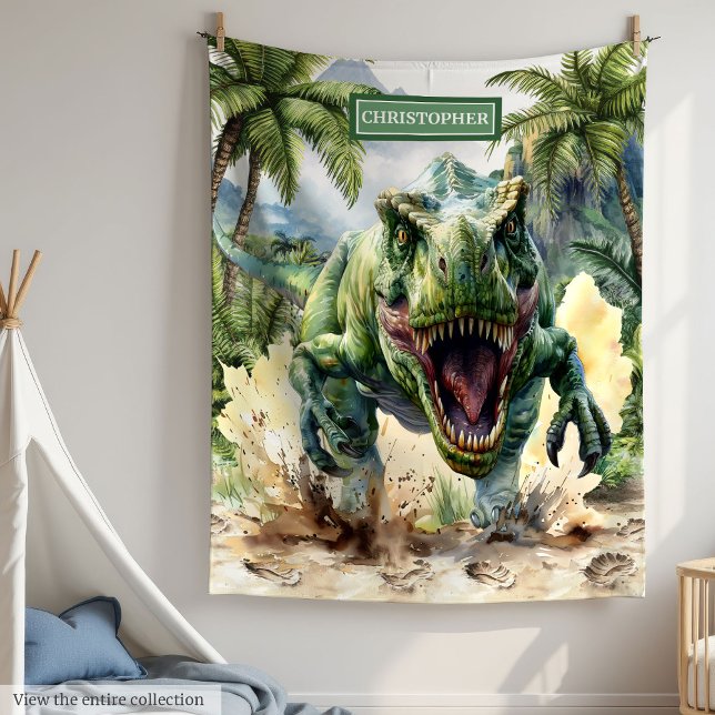 Unik Dinosaur Blanket Personlig Namn för pojkar Fleecefilt (Unique Dinosaur Blanket Personalized Name for Boys)
