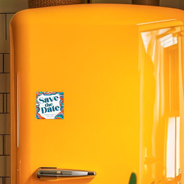 Unik Djärv Boho Groovy Retro Blå Färgrik Vågformad Magnet