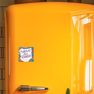 Unik Djärv Boho Groovy Retro Lila Färgrik Vågforma Magnet