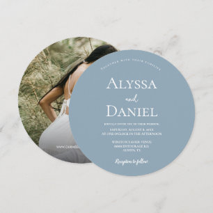 Unik Dusty Blue Simple Minimalist Photo Bröllop Inbjudningar