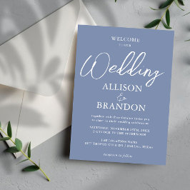 Unik Dusty Blue & White Calligraphy Bröllop Inbjudningar