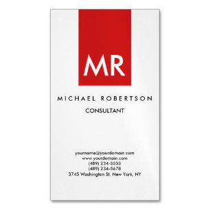 Unik Elegant för Red White Monogram Magnetiska Visitkort