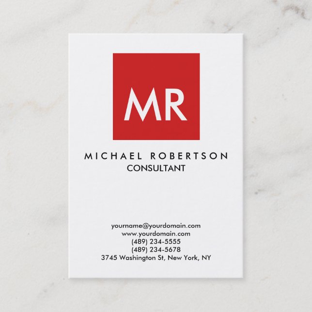 Unik Elegant för Red White Monogram Visitkort (Framsida)