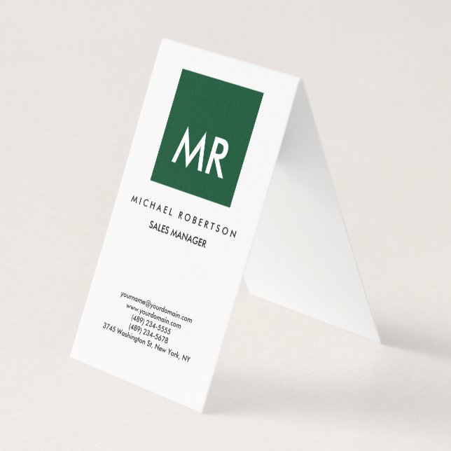 Unik Elegant för vit monogram för Grönt av kvalite Visitkort (Framsida)