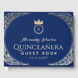 Unik Elegant Quinceanera Royalblå Guld Blommig Gästböcker