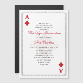 Unik Elegant Red Las Vegas Casino Quinceañera Magnetisk Inbjudningskort