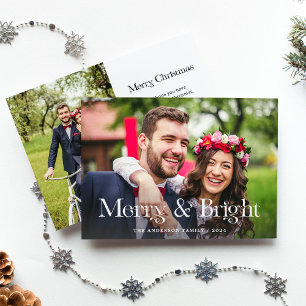 Unik elegant Två foto Merry och Bright Julkort