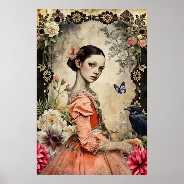 Unik Elegant Victorian Goth Girl Blommigt Garden Poster (Framsidan)