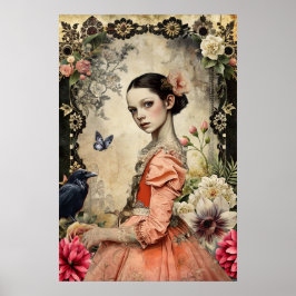 Unik Elegant Victorian Goth Girl Blommigt Garden Poster
