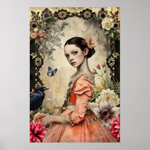 Unik Elegant Victorian Goth Girl Blommigt Garden Poster