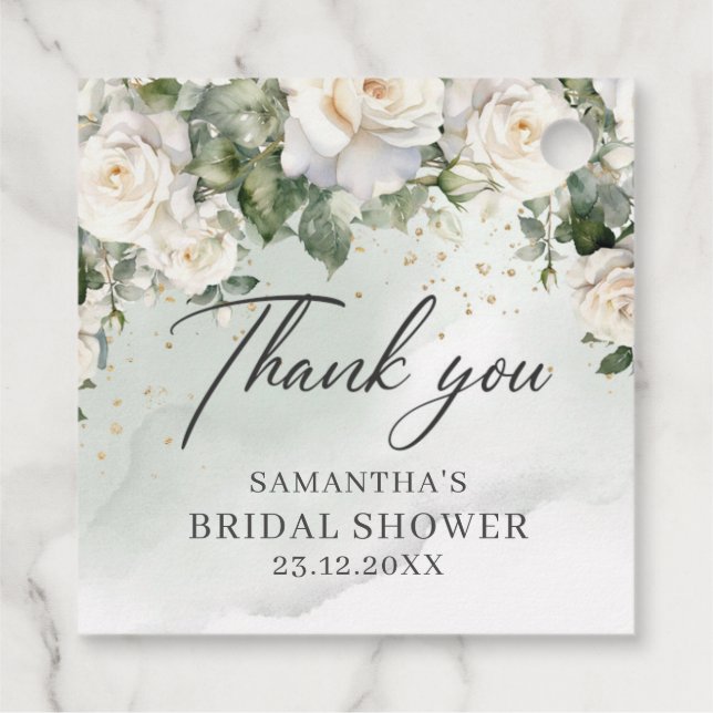 Unik Elegant Vit ros Blommigt Garden Greenery Gåvor Etiketter (Baksida)