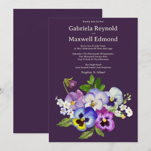 Unik Elegant Watercolor Pansy Bröllop Inbjudningar