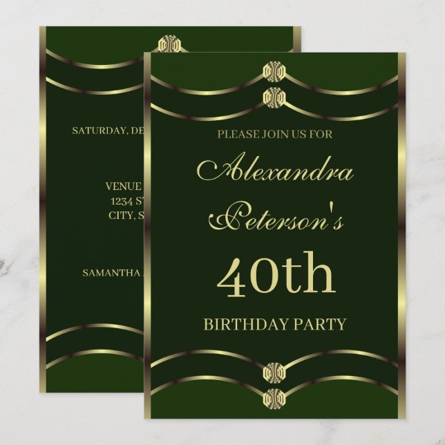 Unik Emerald Grönt och Guld Geometric Birthday Inbjudningar (Fram/baksida)