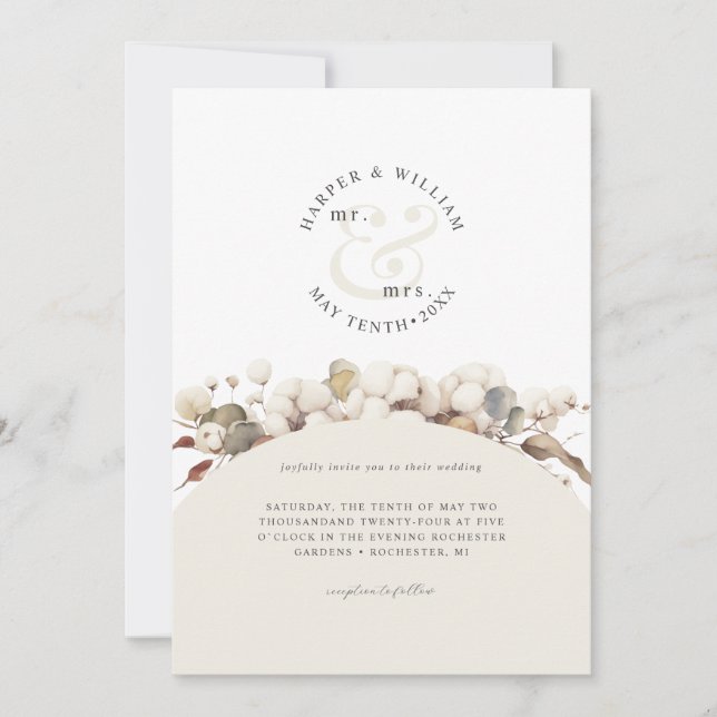 Unik, engrammad, modern boho bröllop inbjudningar (Framsida)