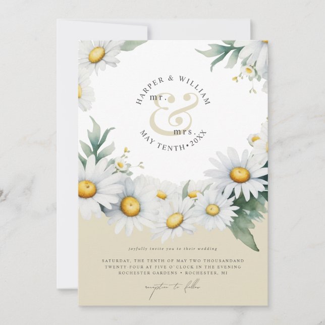 Unik, engrammad, modern boho bröllop inbjudningar (Framsida)