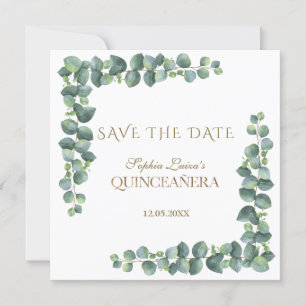Unik Eucalyptus Foliage Guld Quinceañera Spara Datumet