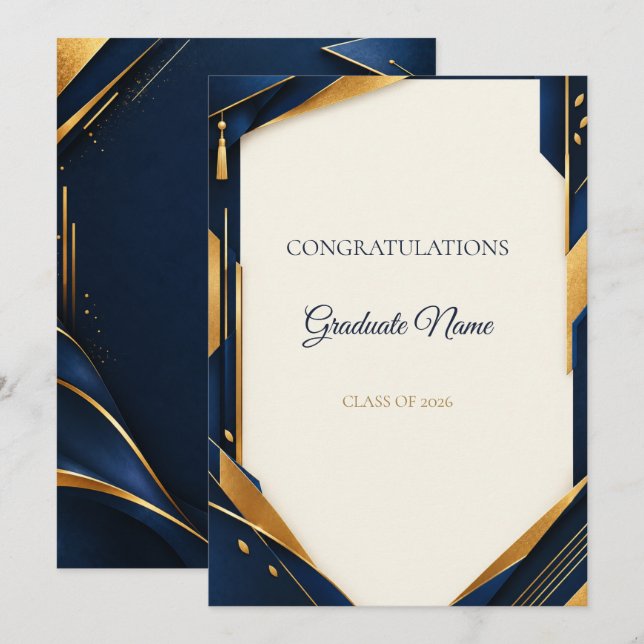 Unik examenspresent i Midnight Navy och Guld Kort (Fram/baksida)