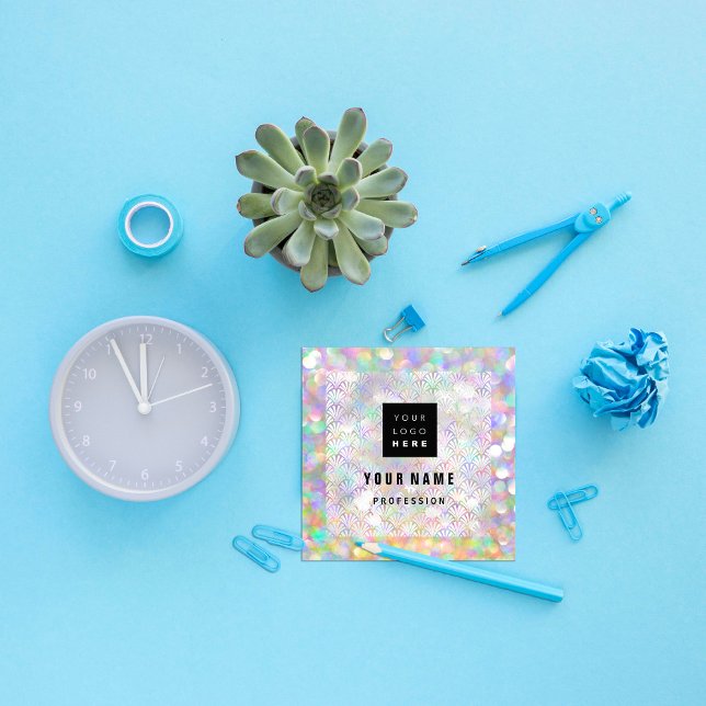 Unik Eyeash-Logotyp för Makeup Holograf Fyrkantigt Visitkort (Makeup Holograph Unique Unique Eyeash Logo Square Business Card)