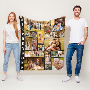 Unik familjens Namn 20-fotokollage enkel Fleecefilt