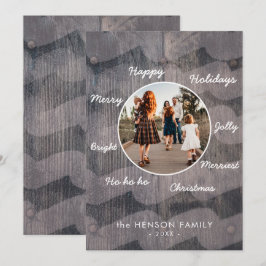Unik familjfoto för Rustic Wood Önskemål-familjen Julkort