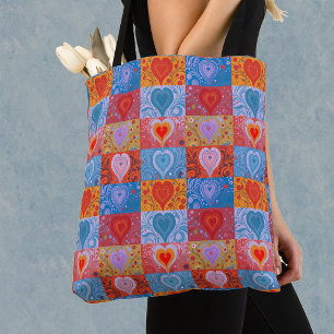 Unik färgad hjärt-Kärlek-patchwork Mönster Tote Tygkasse