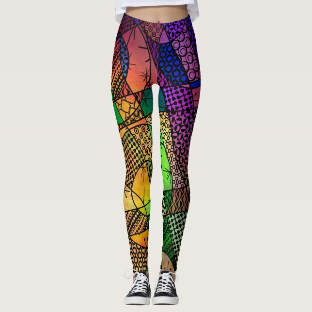 Unik färgfull geometrisk Abstrakt, Crazy-Coola Leggings (Framsida)
