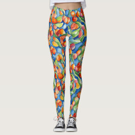 Unik Färgrik Aprikos Frukter Sommar Akvarell Leggings