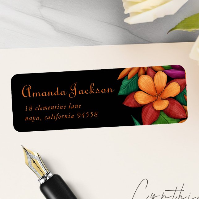 Unik Färgrik Blommor Typografi Returadress Etikett (Skapare uppladdad)