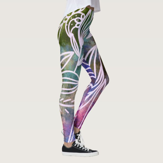unik färsk Rosa och grönt Botaniskt Teckning Leggings (Höger)