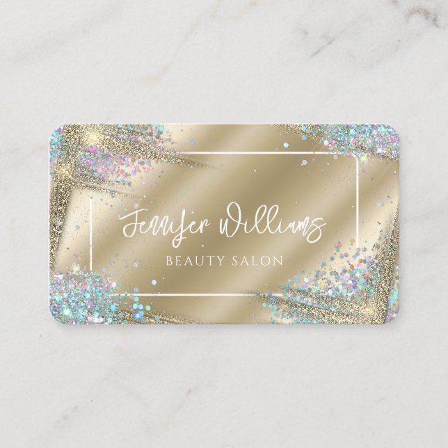 Unik Faux Guld Holography Glitter Modern Beauty Visitkort (Framsida)